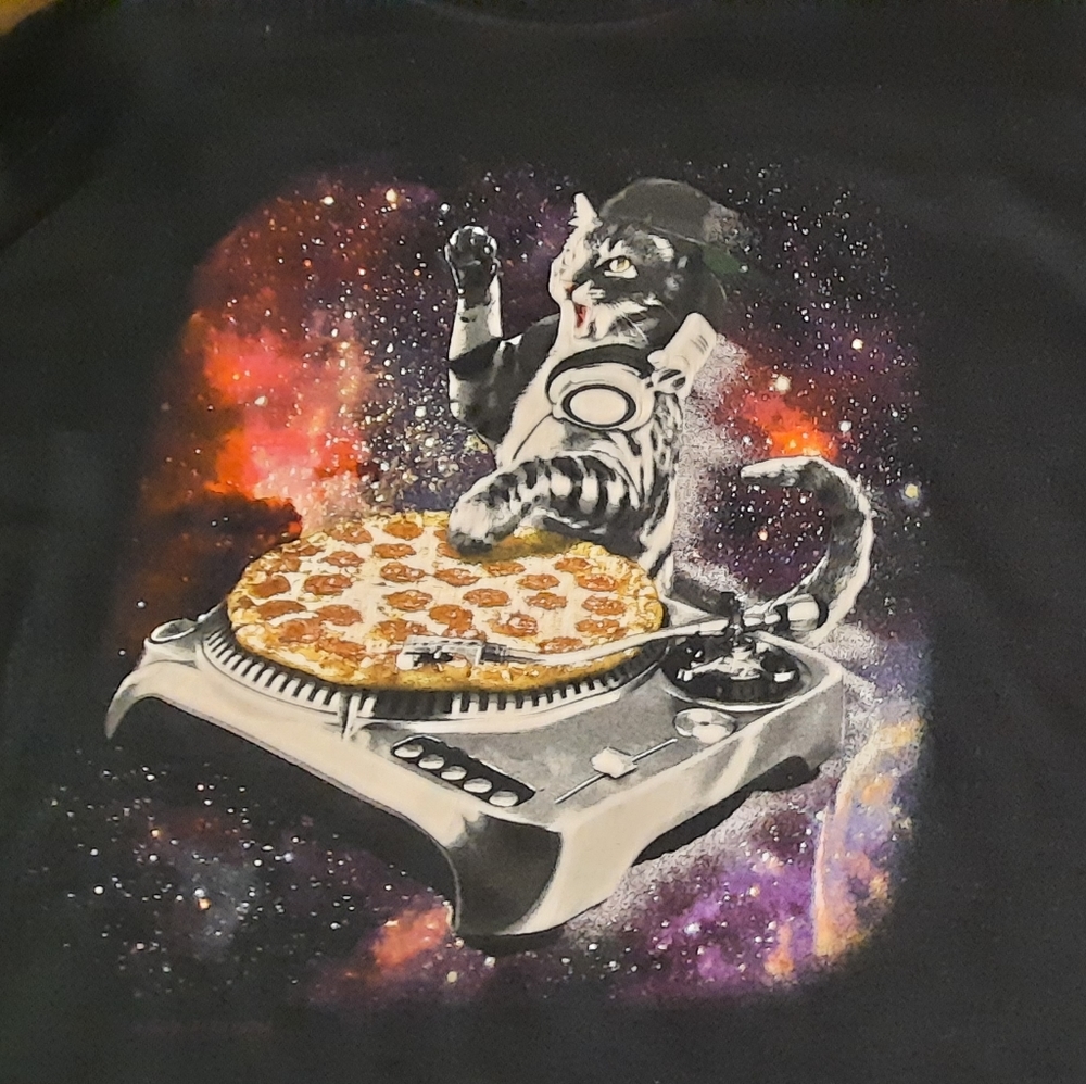 Pizza DJ Cat Graphic Shirt Men's Medium